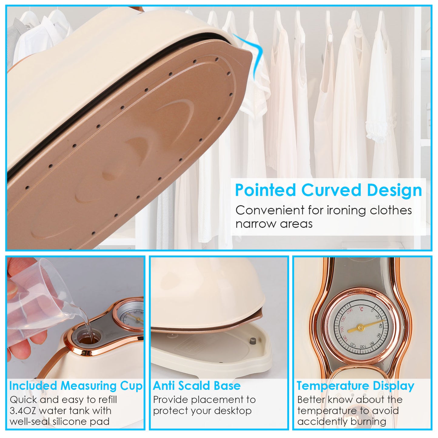 1Pc 1200W Foldable Handheld Clothes Iron Steamer with Wet Dry Ironing Mode Portable Garment Steamer Travel Clothing Wrinkles Remover with Temperature Display