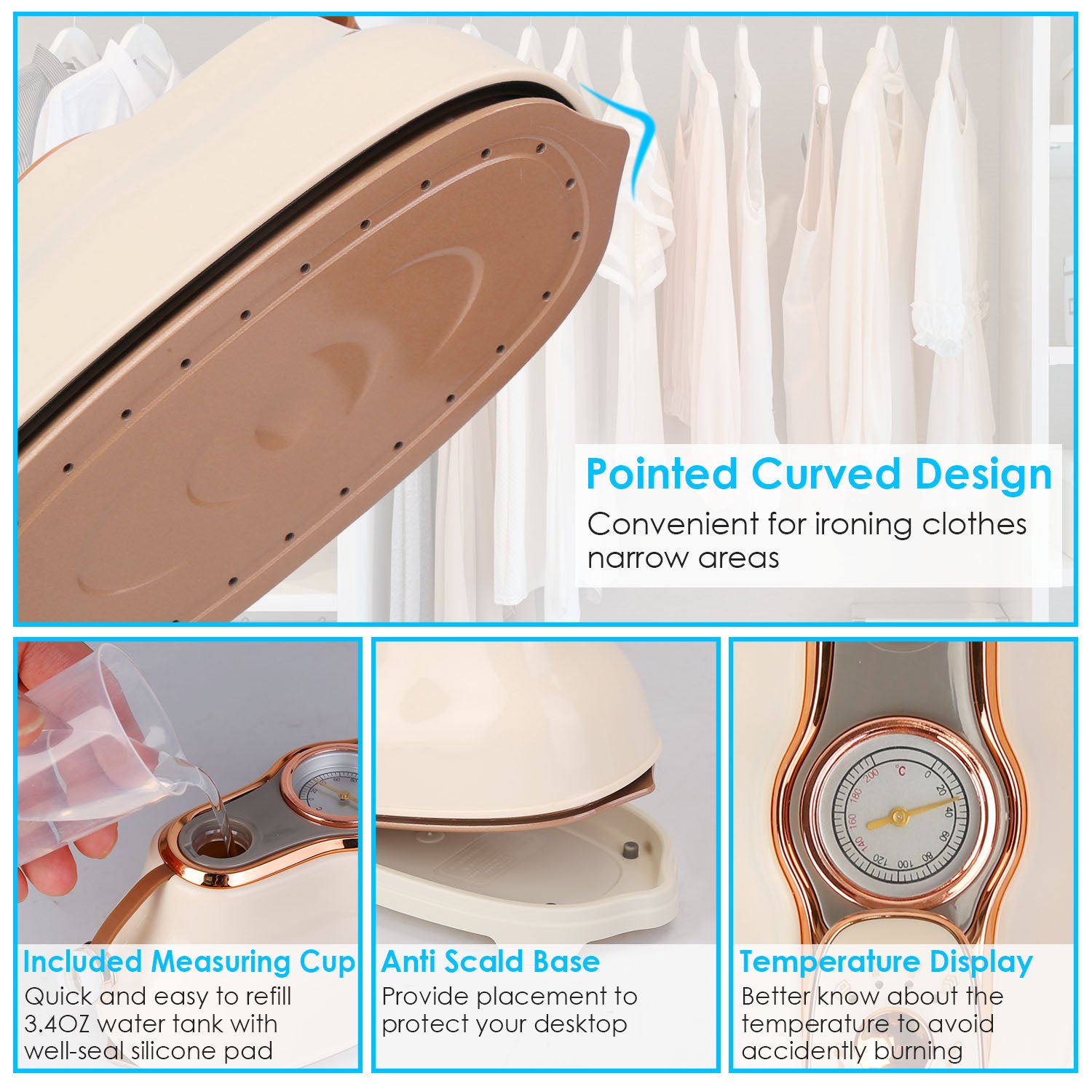 1Pc 1200W Foldable Handheld Clothes Iron Steamer with Wet Dry Ironing Mode Portable Garment Steamer Travel Clothing Wrinkles Remover with Temperature Display