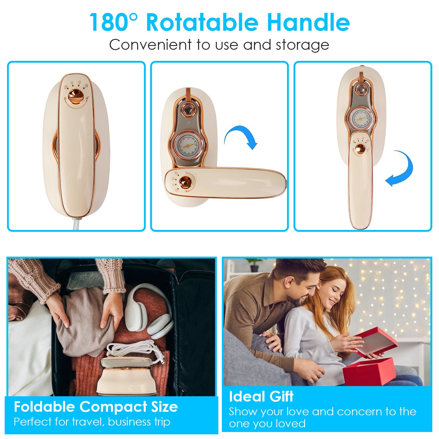 1Pc 1200W Foldable Handheld Clothes Iron Steamer with Wet Dry Ironing Mode Portable Garment Steamer Travel Clothing Wrinkles Remover with Temperature Display