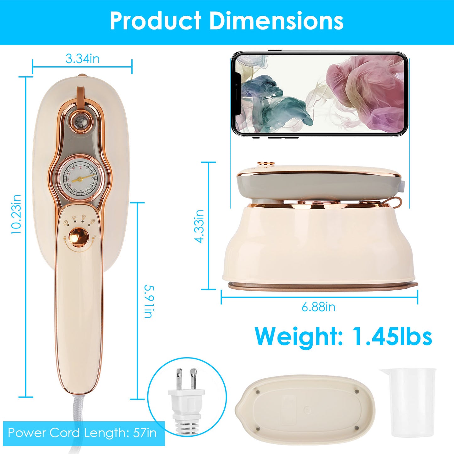 1Pc 1200W Foldable Handheld Clothes Iron Steamer with Wet Dry Ironing Mode Portable Garment Steamer Travel Clothing Wrinkles Remover with Temperature Display