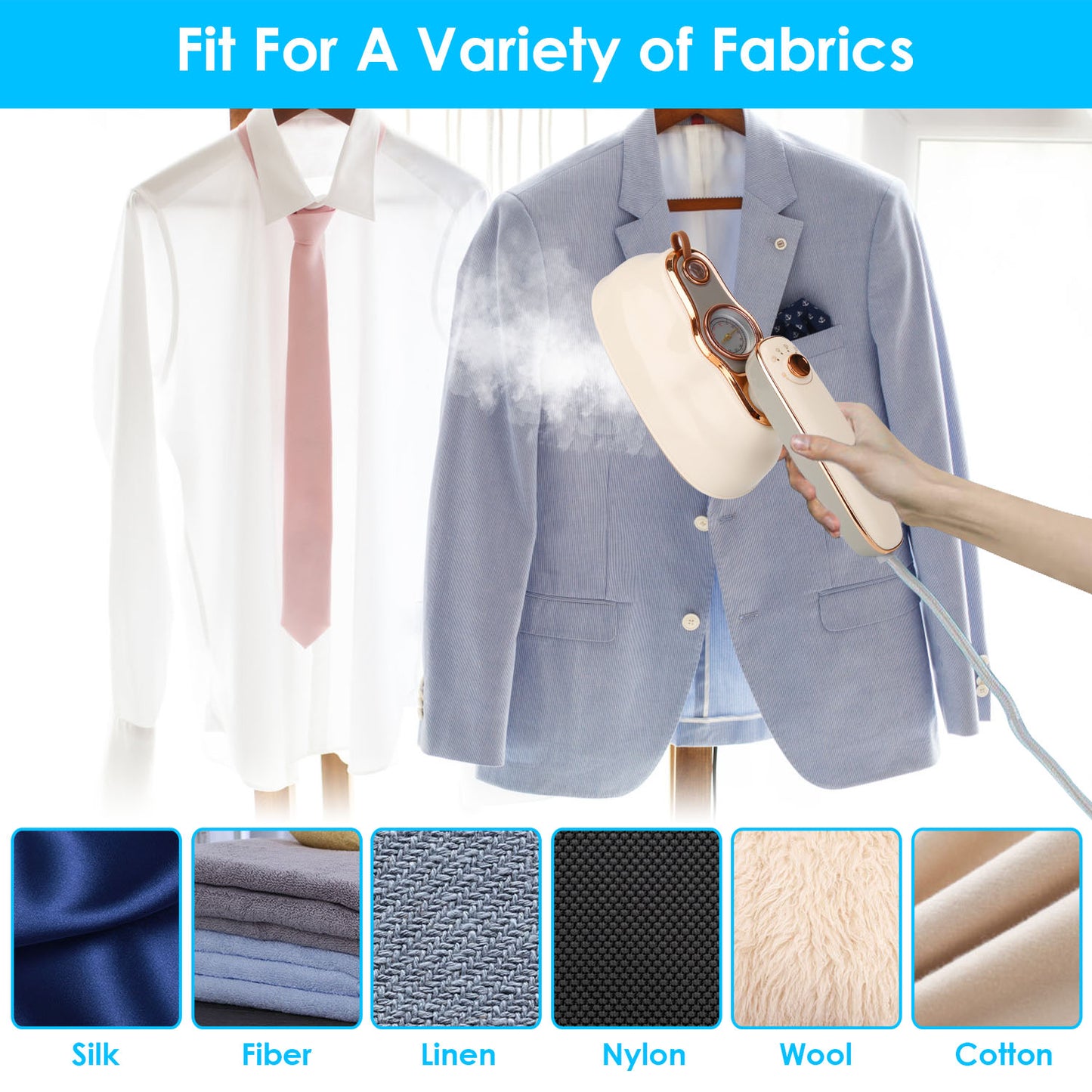 1Pc 1200W Foldable Handheld Clothes Iron Steamer with Wet Dry Ironing Mode Portable Garment Steamer Travel Clothing Wrinkles Remover with Temperature Display